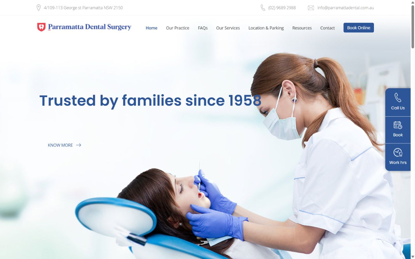 Parramatta Dental Surgery desktop preview Parramatta Dental Surgery website at desktop screen size