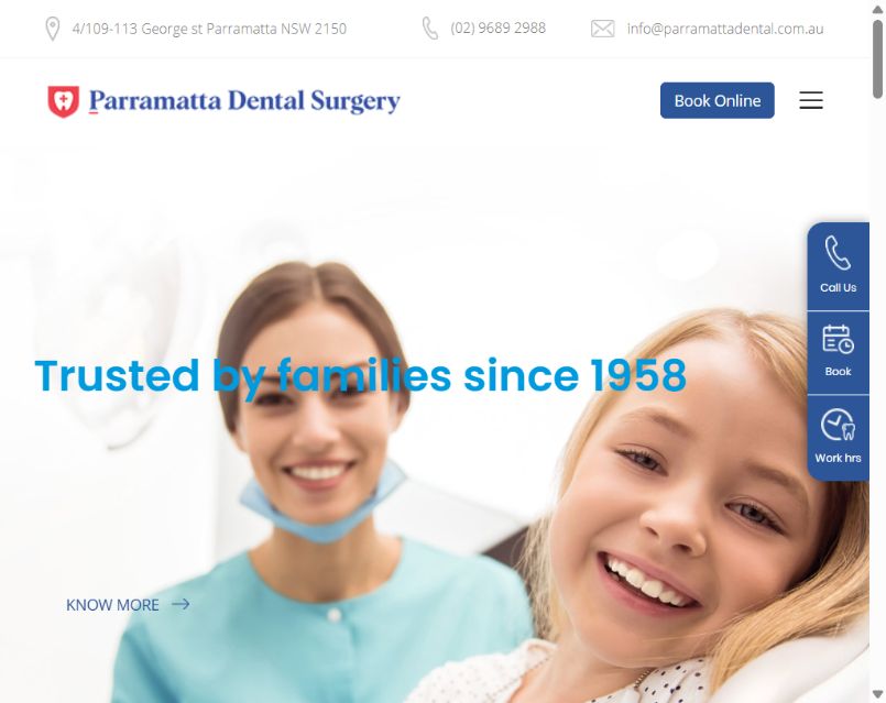 Parramatta Dental Surgery tablet preview Parramatta Dental Surgery website at tablet screen size
