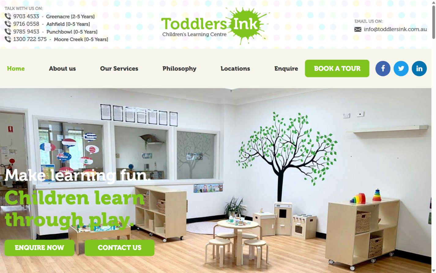 Toddlers Ink desktop preview Toddlers Ink website at desktop screen size