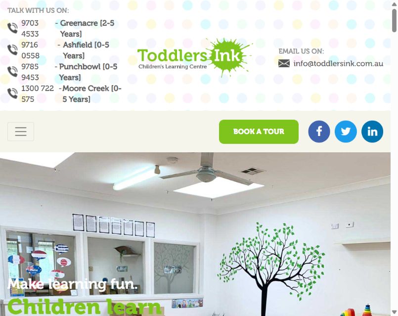 Toddlers Ink tablet preview Toddlers Ink website at tablet screen size