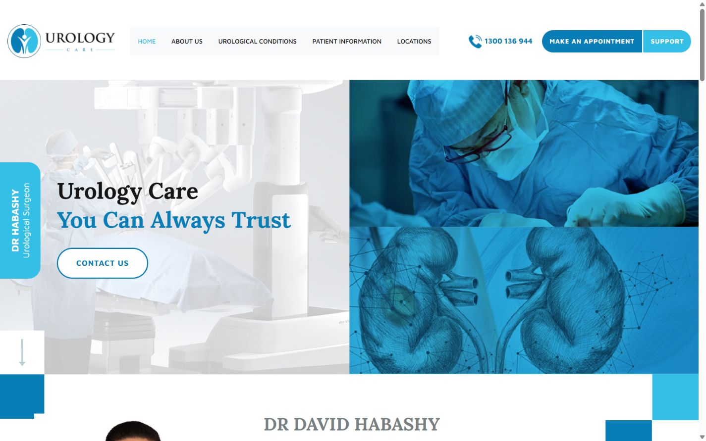 Urocare desktop preview Urocare website at desktop screen size